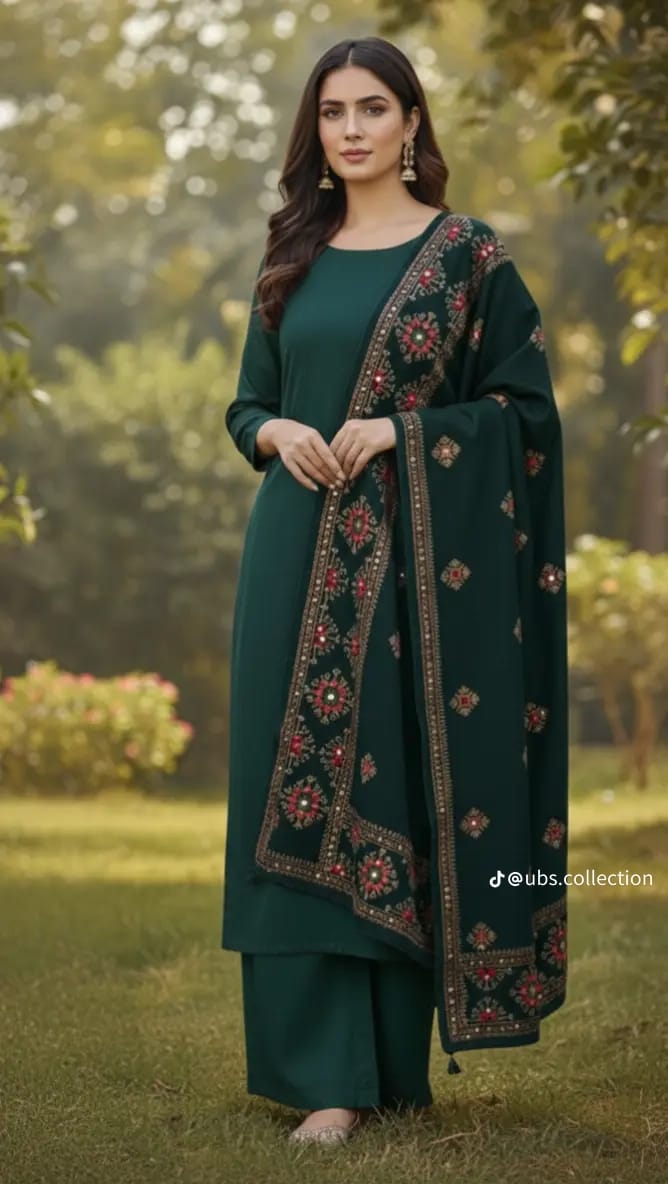 Wool Pashmina 3 pc suit with Shawl 