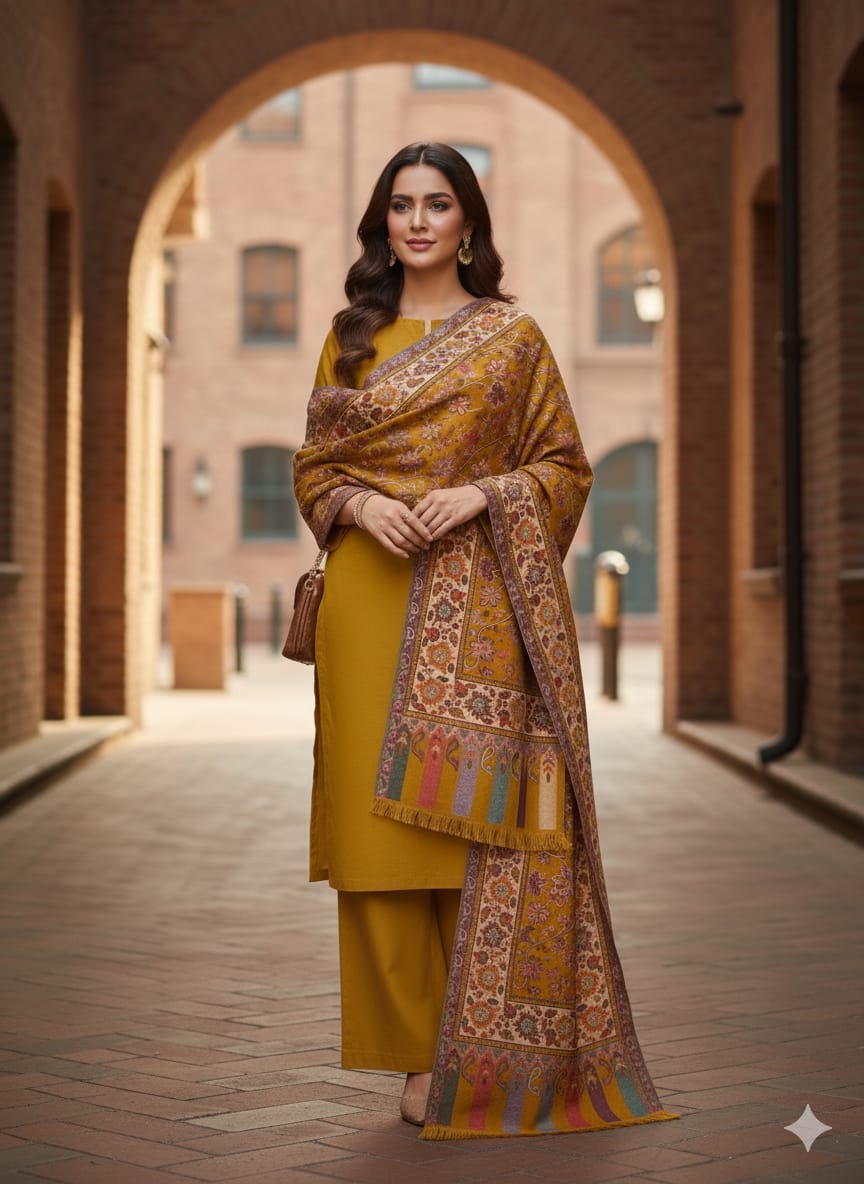 3Pc Suit with Embroidered Shawl 