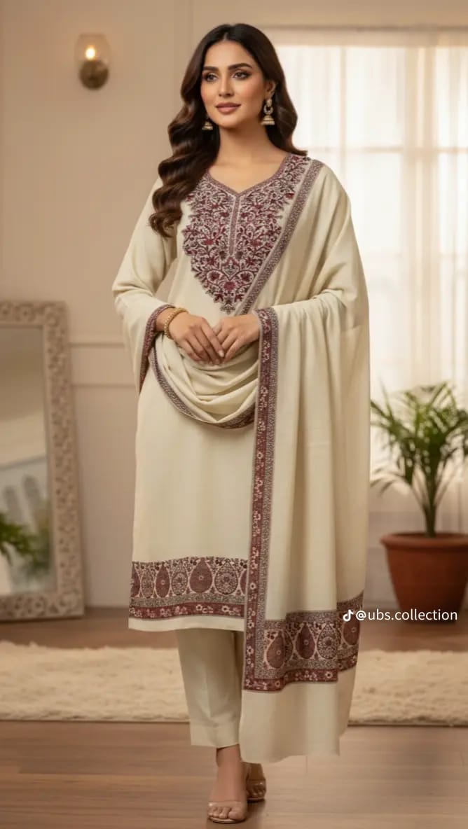 Wool Shawl 3 PC Embriodered Suit
