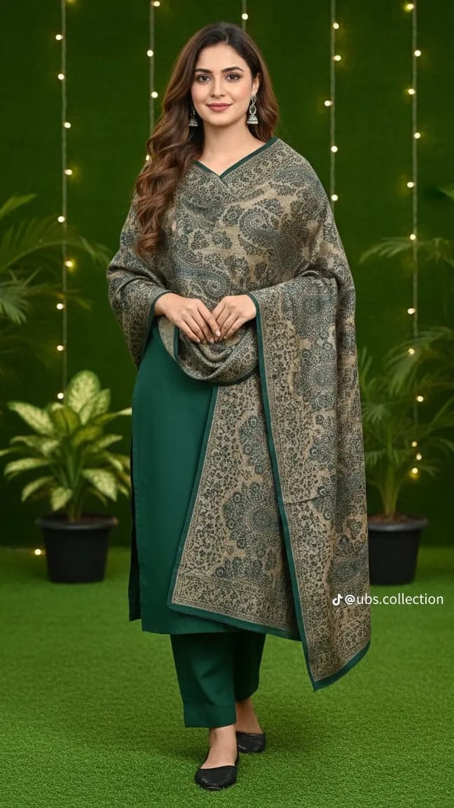 Wool Pashmina 3 pc suit with Shawl 