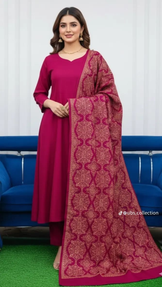 Wool Pashmina 3 pc suit with Shawl