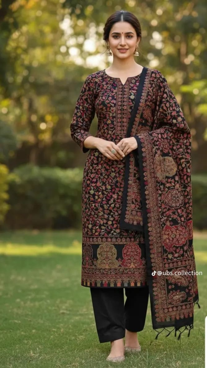 3pc Suit with Wool shawl Printed