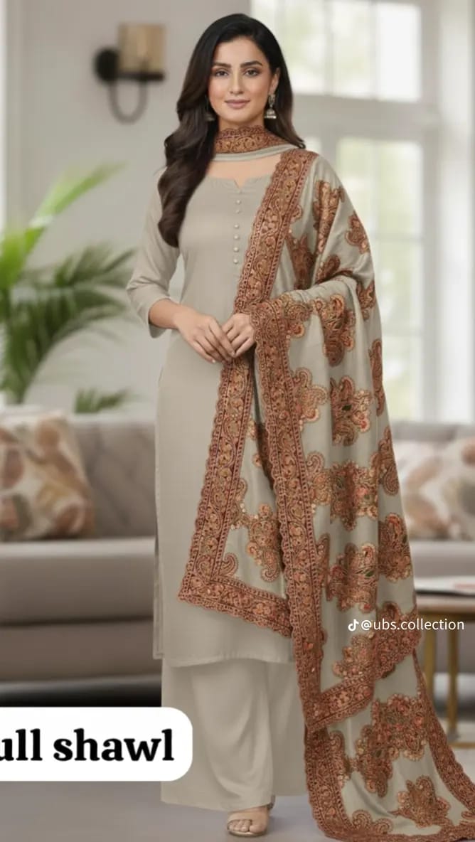 Wool Pashmina 3 pc suit with Shawl 