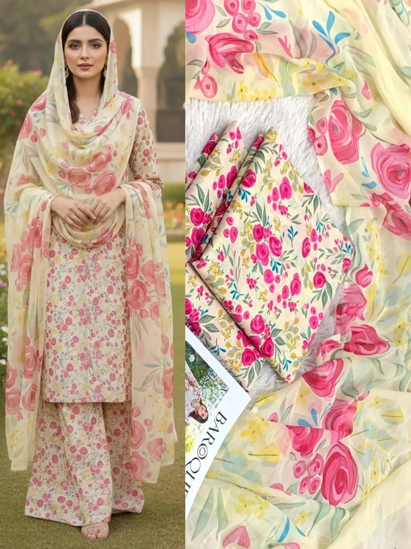 Lawn 3pc with Chiffon Dubatta 