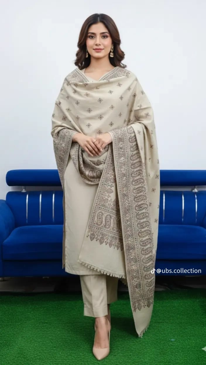 Wool Pashmina 3 pc suit with Shawl 