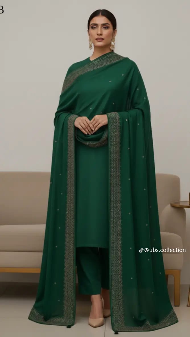 Wool Pashmina 3 pc suit with Shawl 