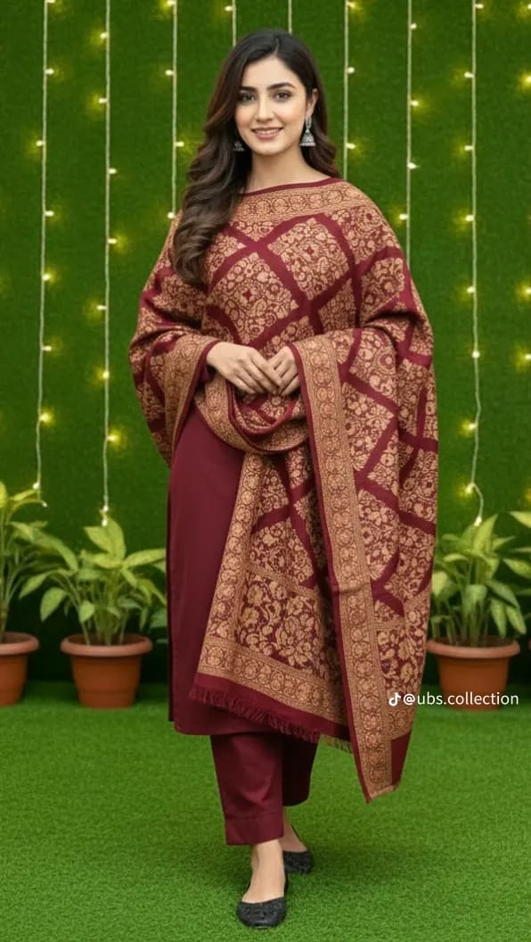 Wool Pashmina 3 pc suit with Shawl 