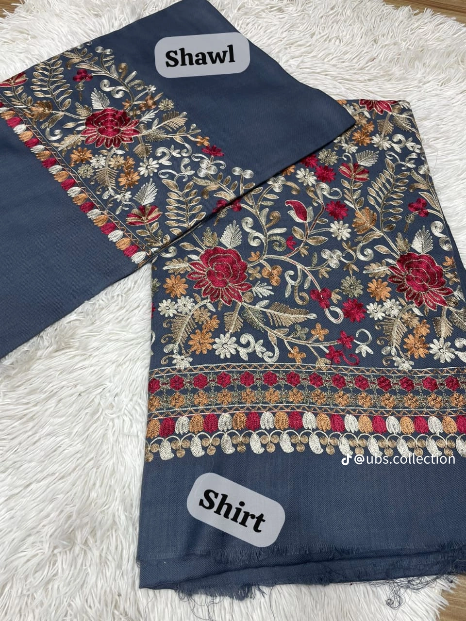 2-Pc Suit with Embroidered Shawl 