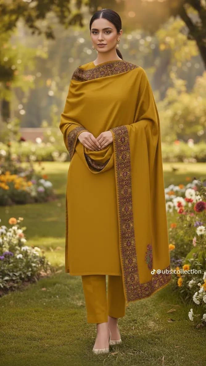 Wool Pashmina 3 pc suit with Shawl