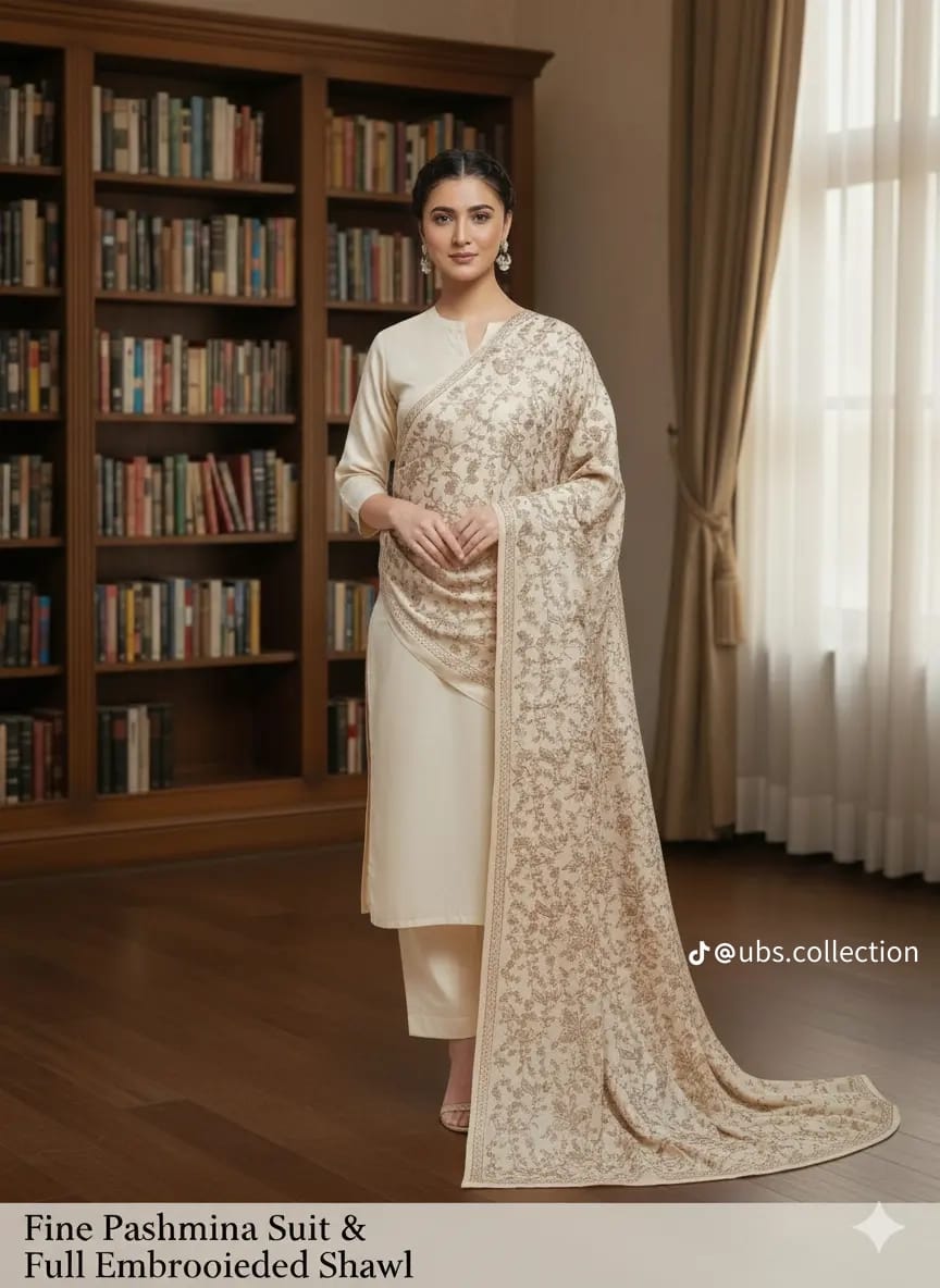 Wool Pashmina 3 pc suit with Shawl 