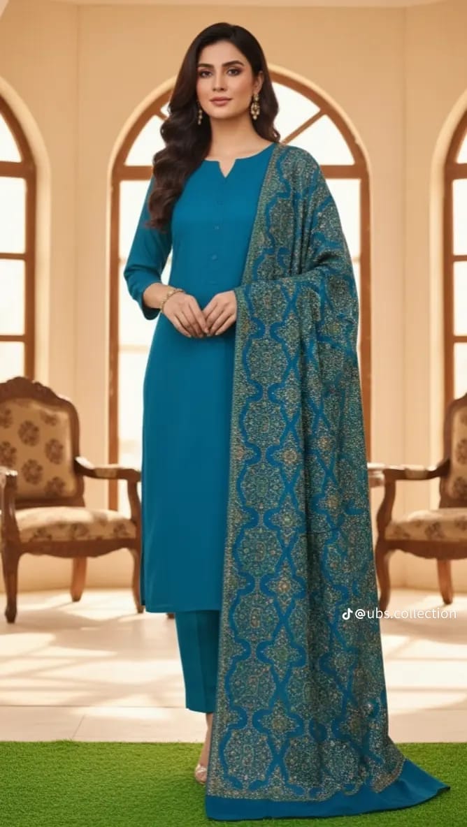 Wool Pashmina 3 pc suit with Shawl