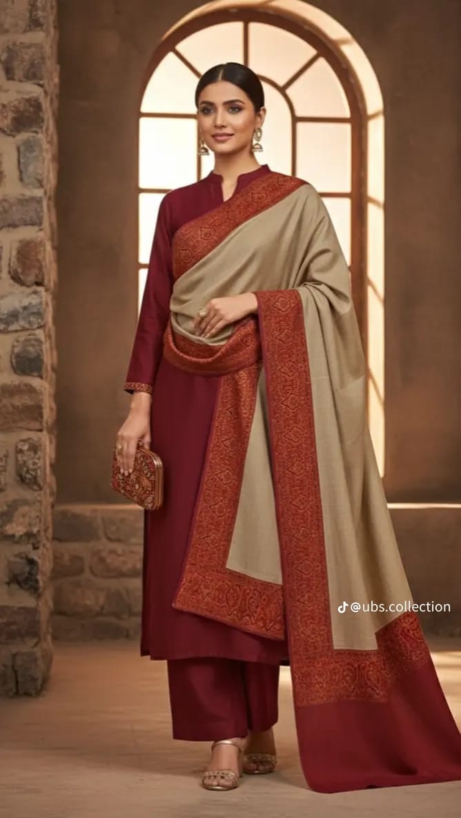 Wool Pashmina 3 pc suit with Shawl 
