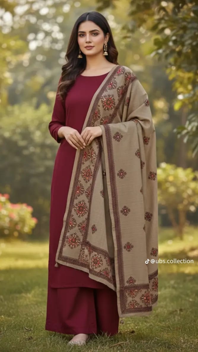 Wool Pashmina 3 pc suit with Shawl 