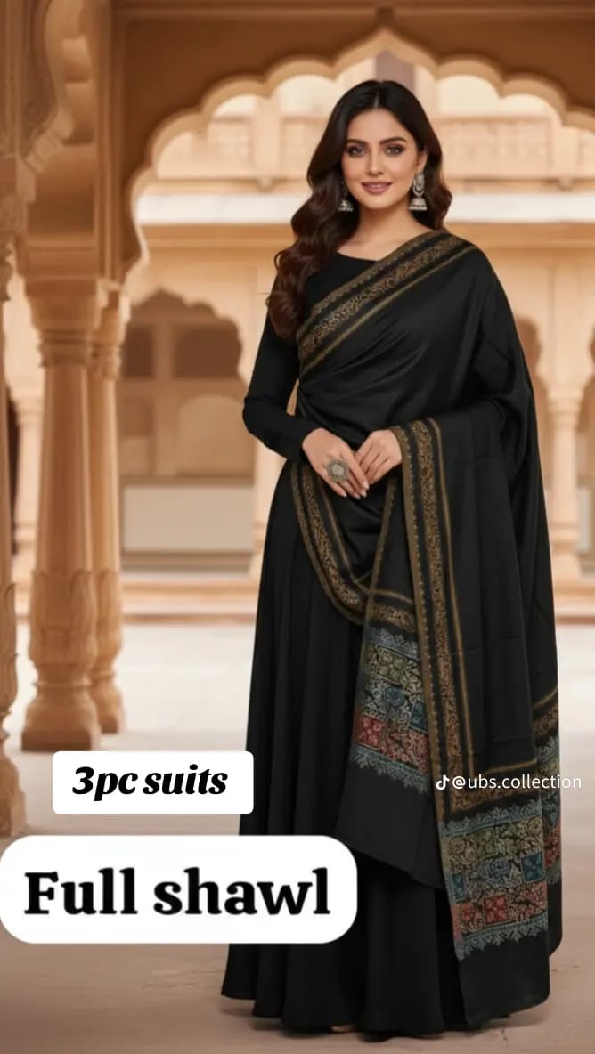 Wool Pashmina 3 pc suit with Shawl