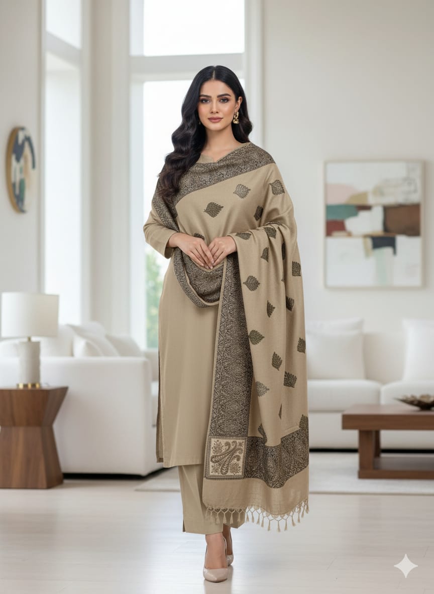 3-Pc Suit with Embroidered Shawl 