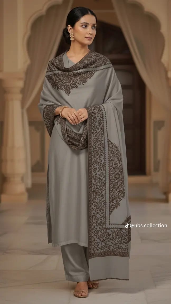 Wool Pashmina 3 pc suit with Shawl 
