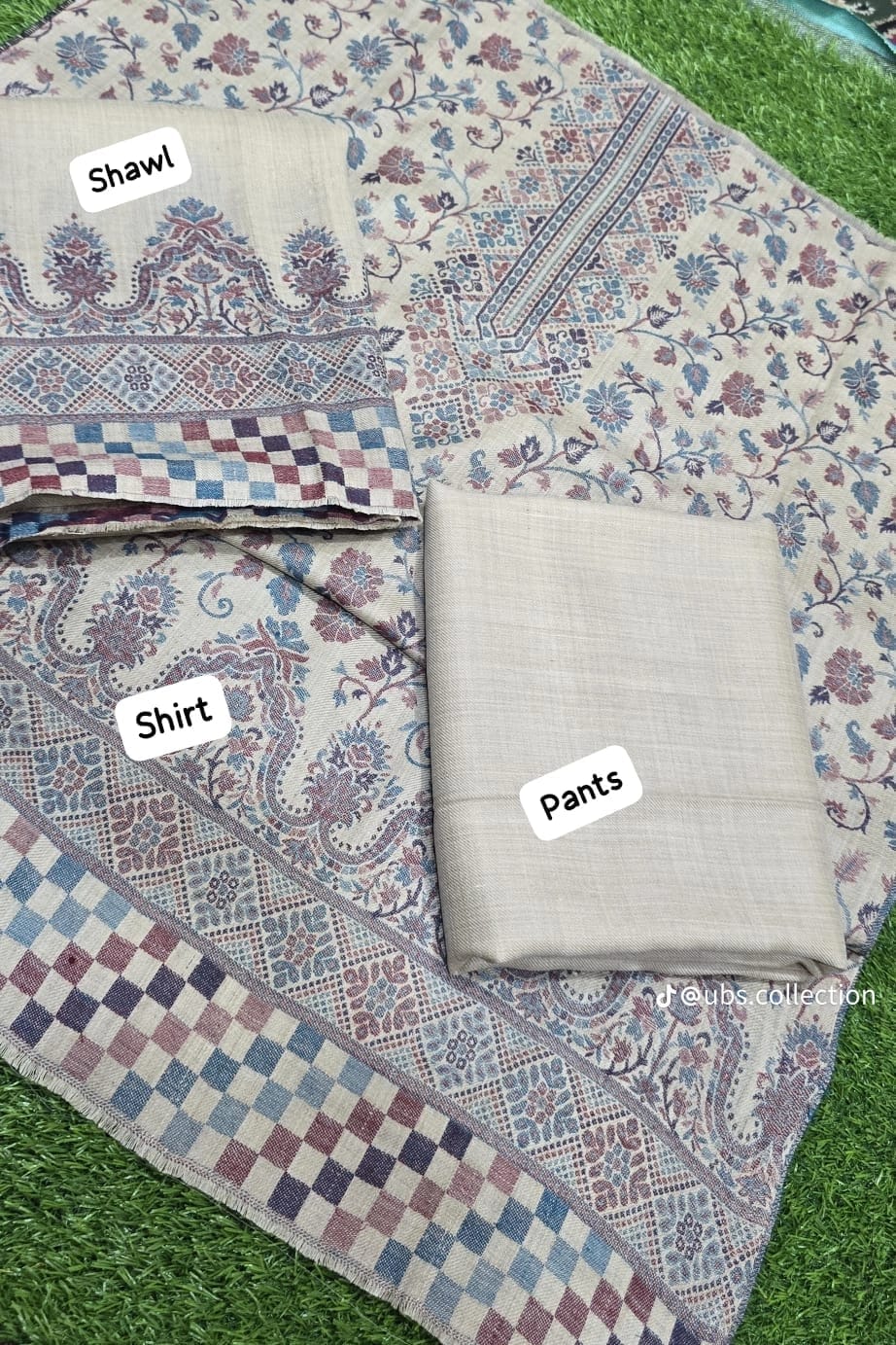 3pc Suit with Wool shawl Printed