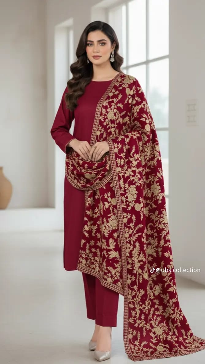 3-Pc Suit with Embroidered Shawl 