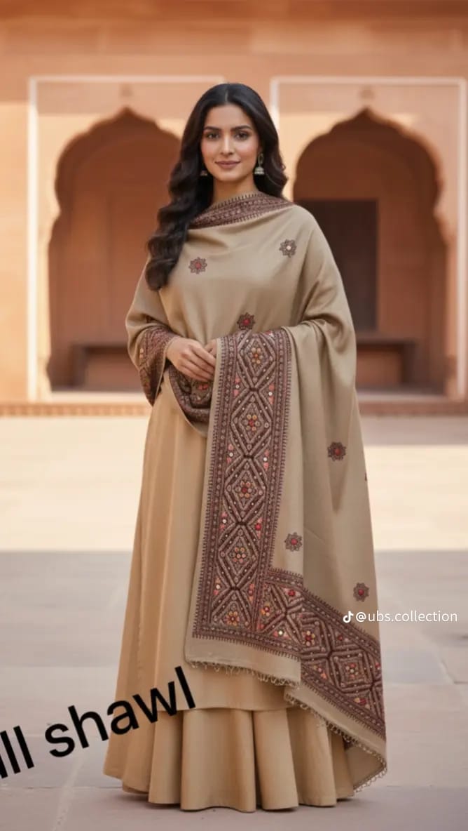 Wool Pashmina 3 pc suit with Shawl 