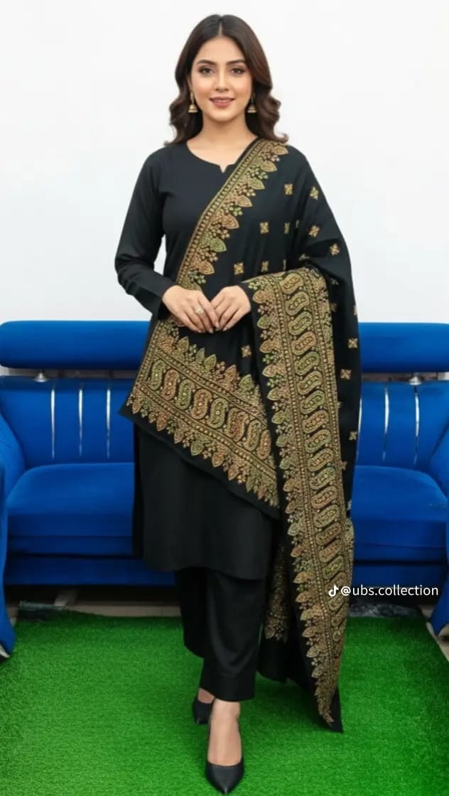 Wool Pashmina 3 pc suit with Shawl 