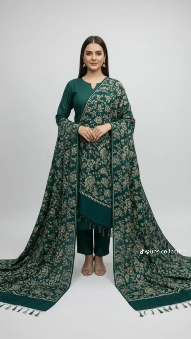 Wool Pashmina 3 pc suit with Shawl 