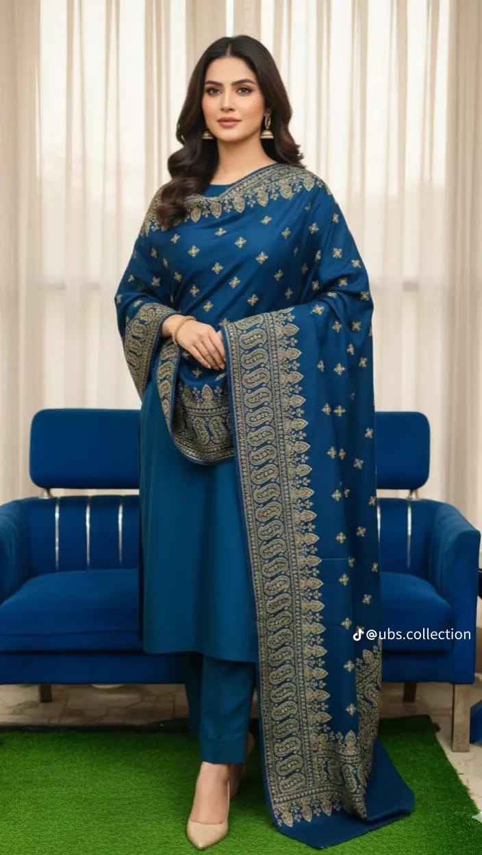 Wool Pashmina 3 pc suit with Shawl 