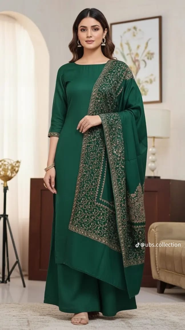 Wool Pashmina 3 pc suit with Shawl 