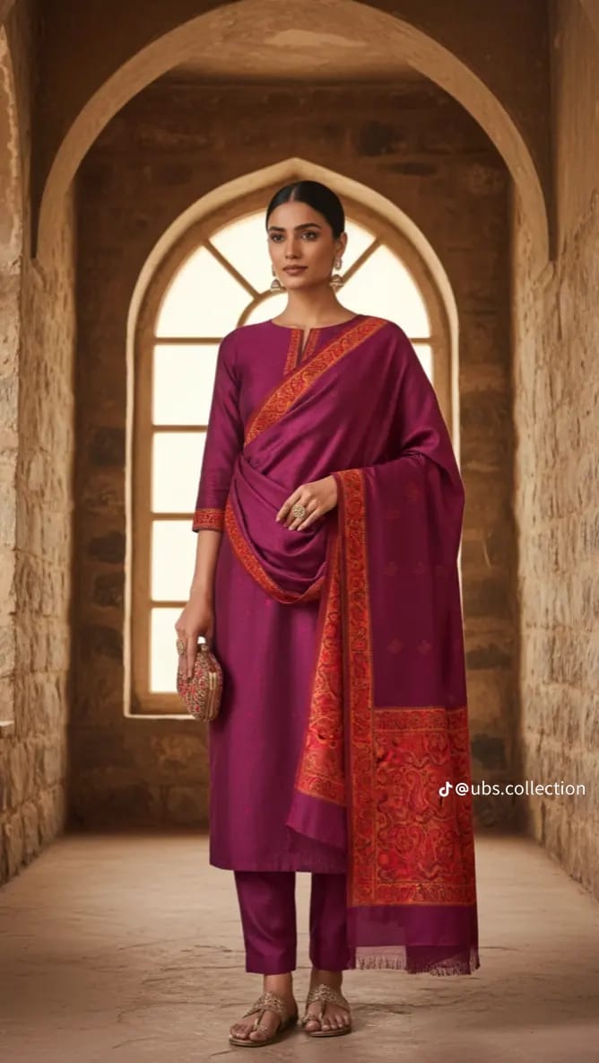 Wool Pashmina 3 pc suit with Shawl 