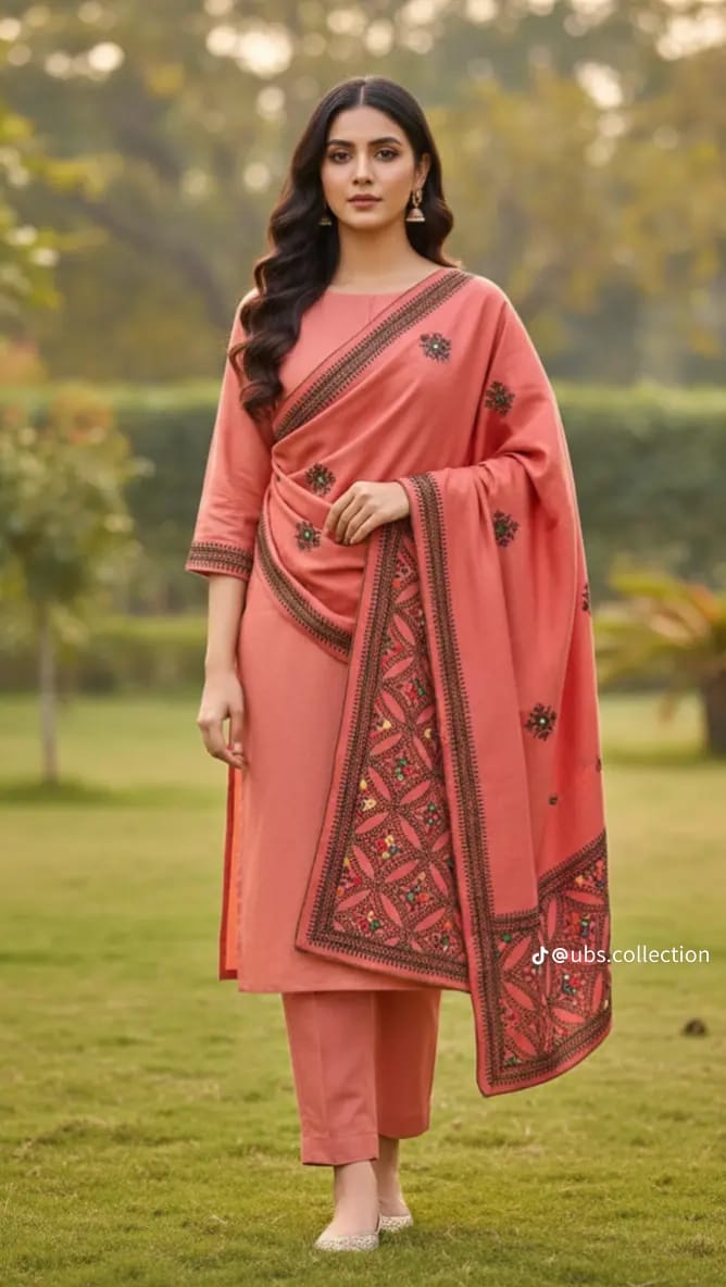 Wool Pashmina 3 pc suit with Shawl 