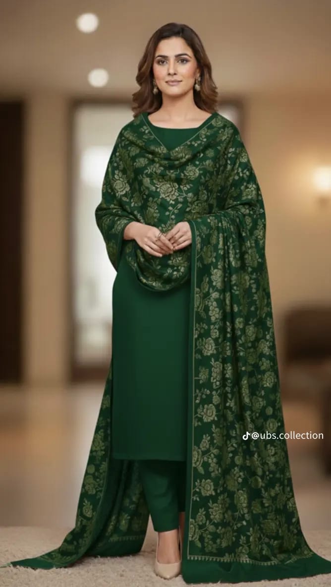 Wool Pashmina 3 pc suit with Shawl 