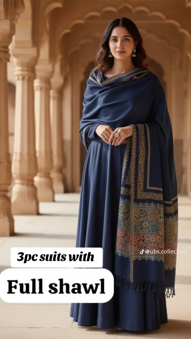 Wool Pashmina 3 pc suit with Shawl