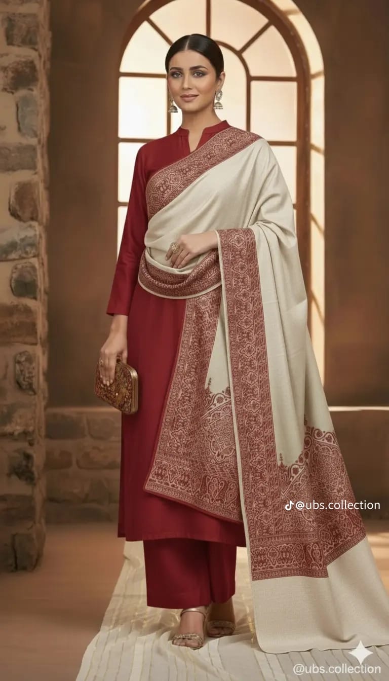 Maroon Embroidered Shawl Suit