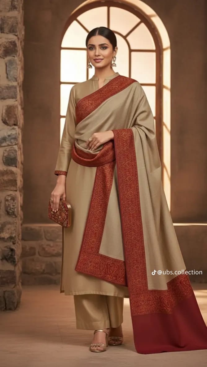 Wool Pashmina 3 pc suit with Shawl