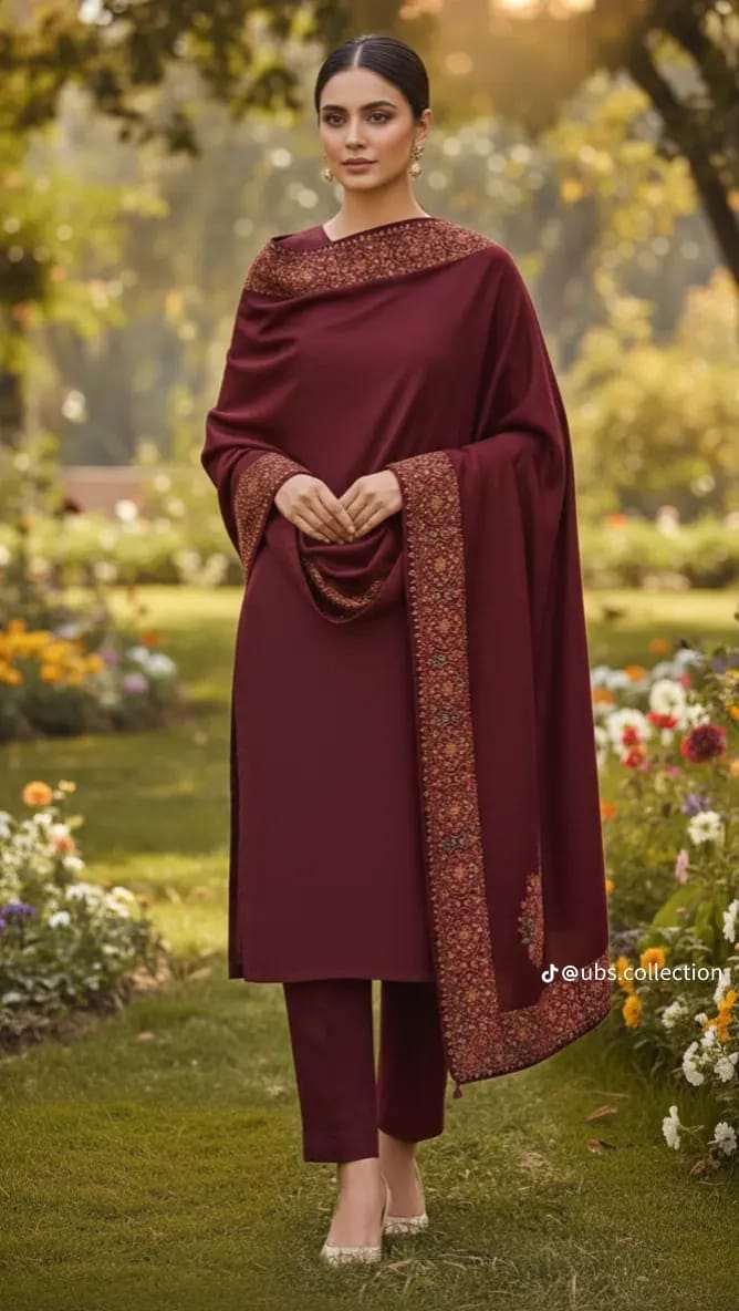 Wool Pashmina 3 pc suit with Shawl