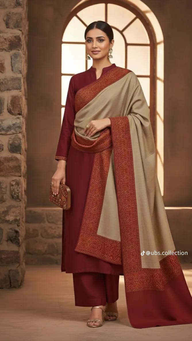Wool Pashmina 3 pc suit with Shawl 