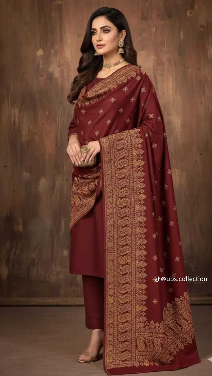 Wool Pashmina 3 pc suit with Shawl 