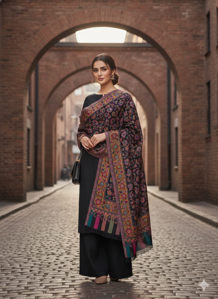 3Pc Suit with Embroidered Shawl 