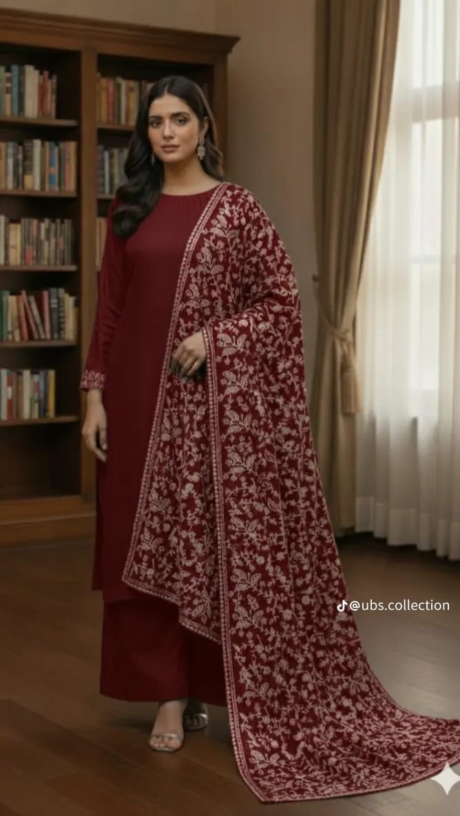 Wool Pashmina 3 pc suit with Shawl