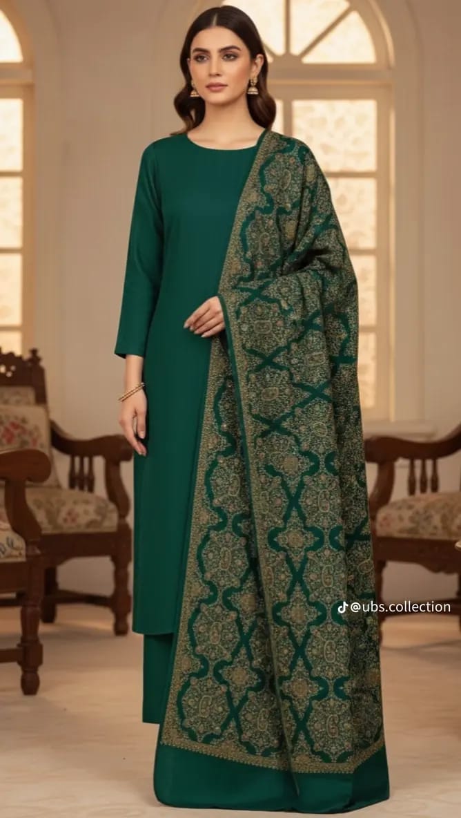 Wool Pashmina 3 pc suit with Shawl 