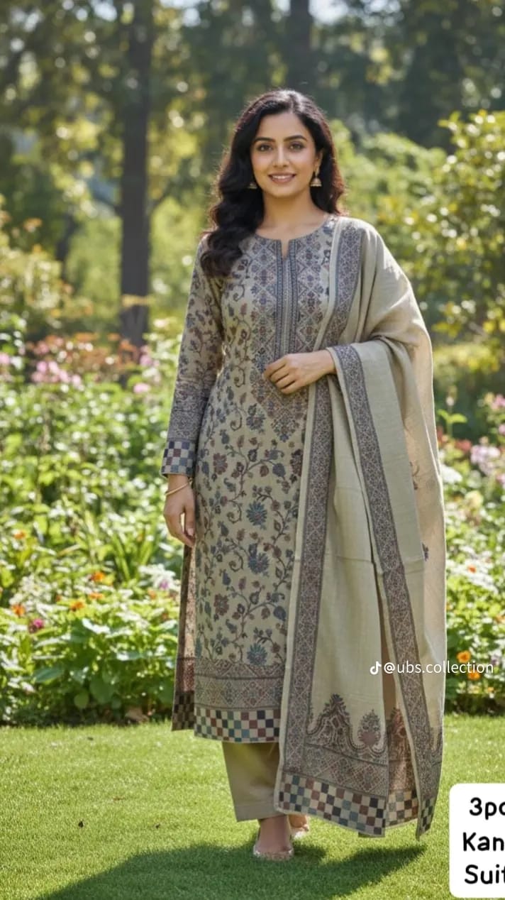 3pc Suit with Wool shawl Printed