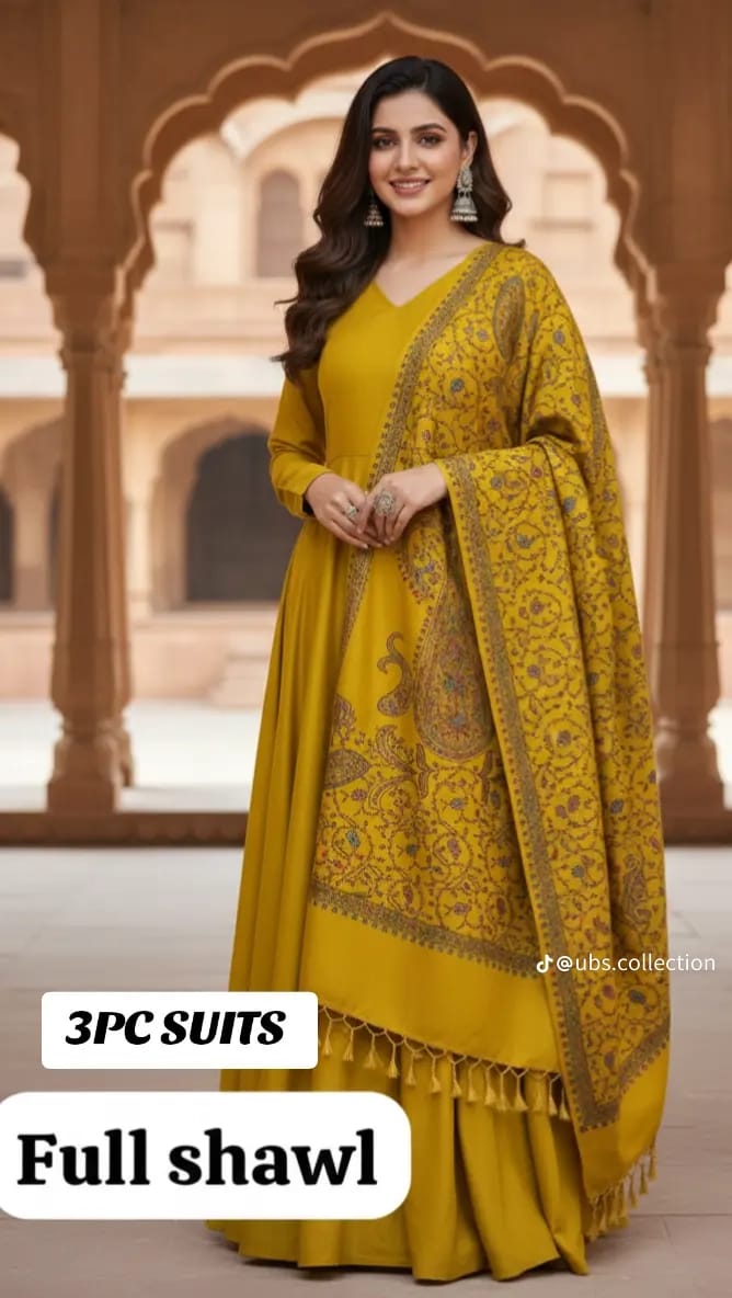 Wool Pashmina 3 pc suit with Shawl 