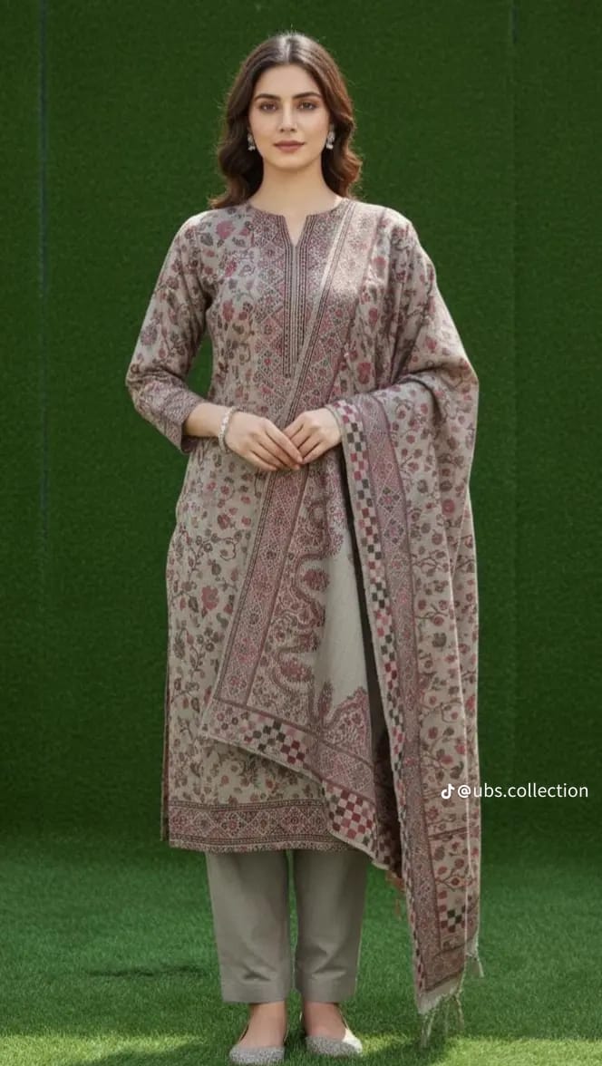 3pc Suit with Wool shawl Printed