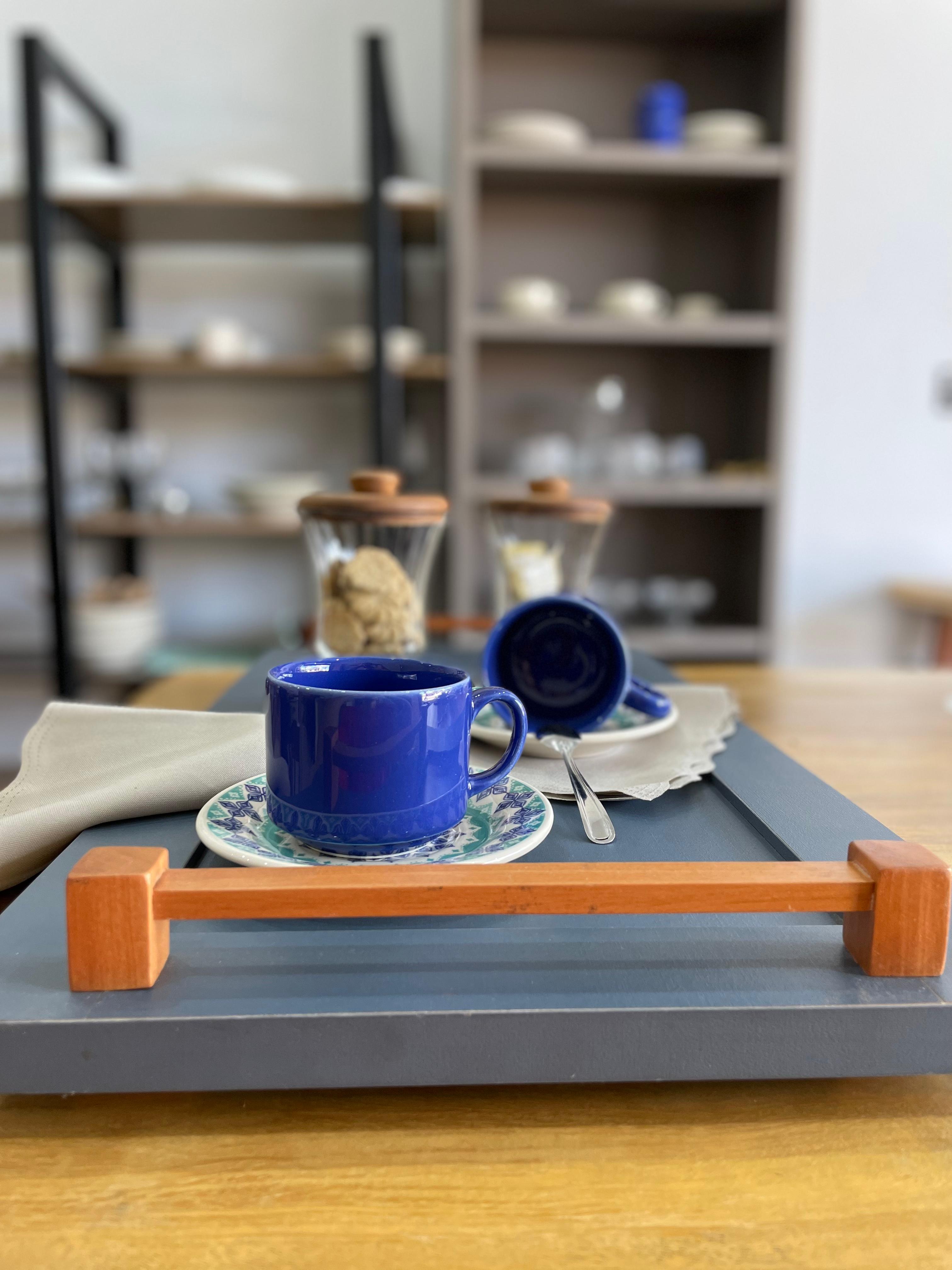 Conjunto de Café Azul de Cerâmica