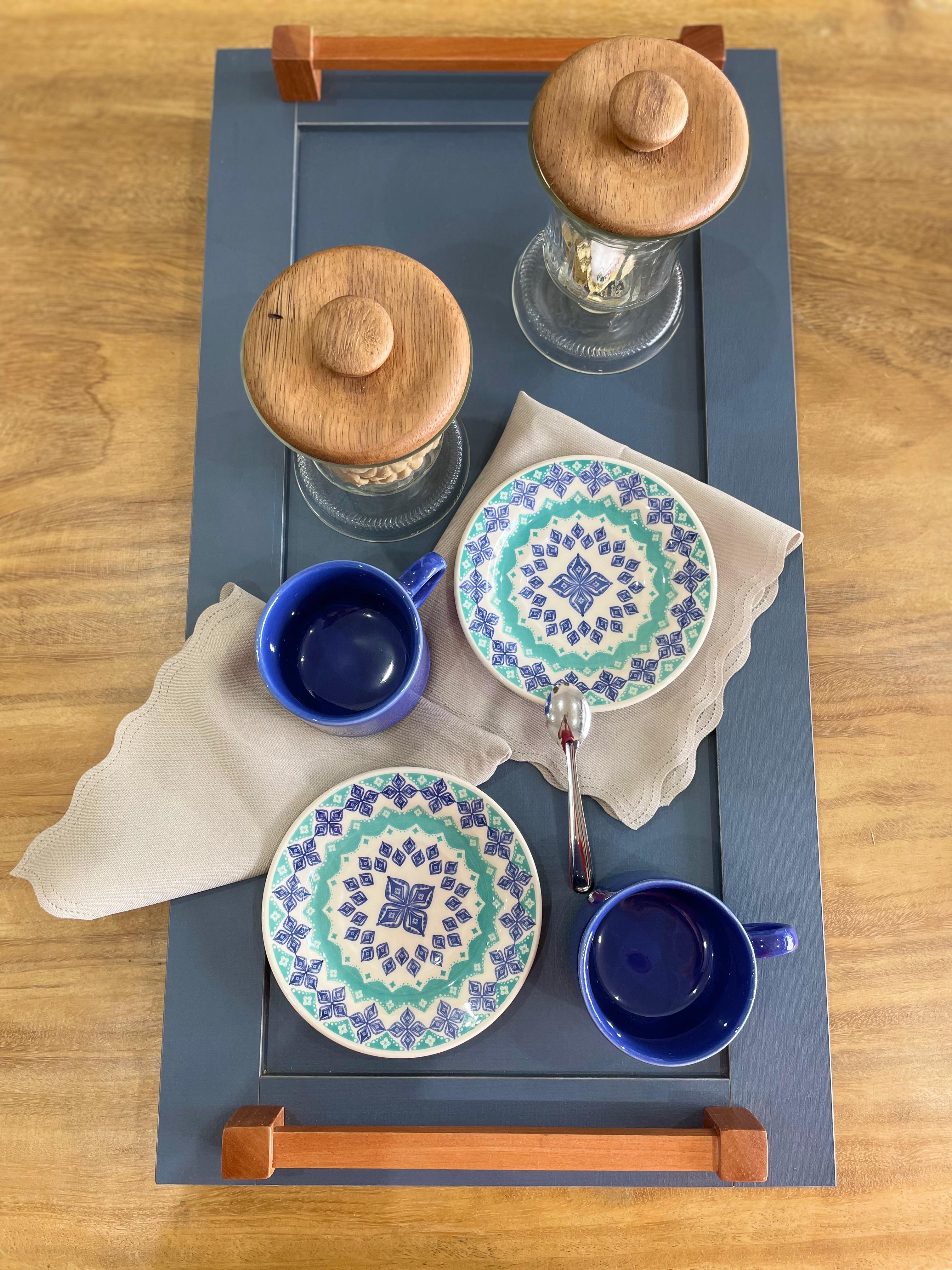 Conjunto de Café Azul de Cerâmica