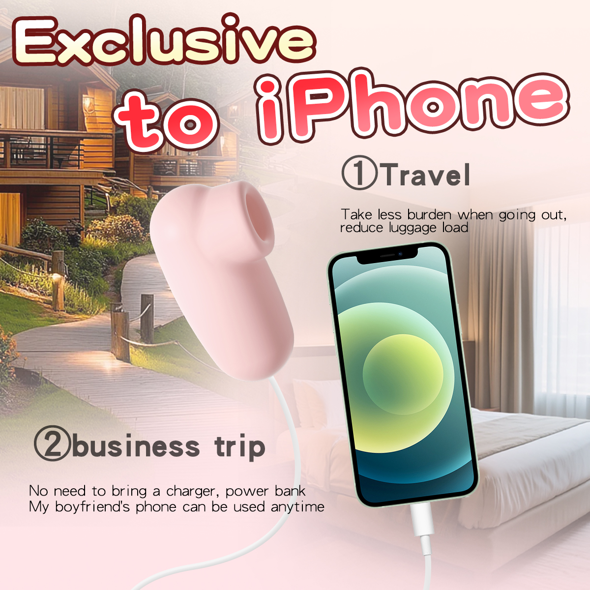 iPhone Clitoral Sucking Massager – Lightning Connection, No Battery Needed, Ultra-Light & Portable, Pulse Wave Technology, Soft Silicone Touch, Waterproof & Whisper-Quiet, for Solo or Couples Play (Sakura Pink / Lavender)