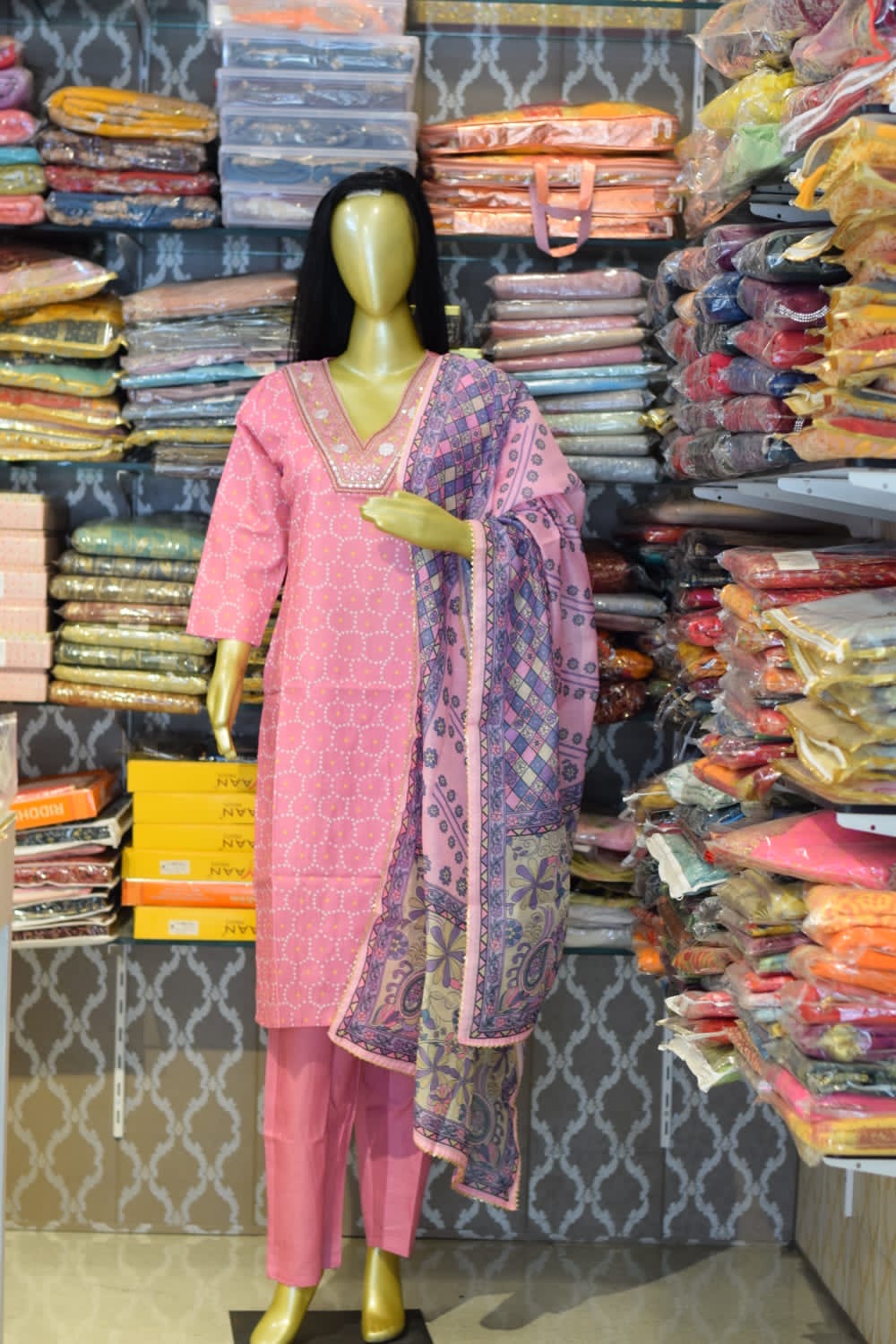 Pink Salwar Kameez with Purple Dupatta