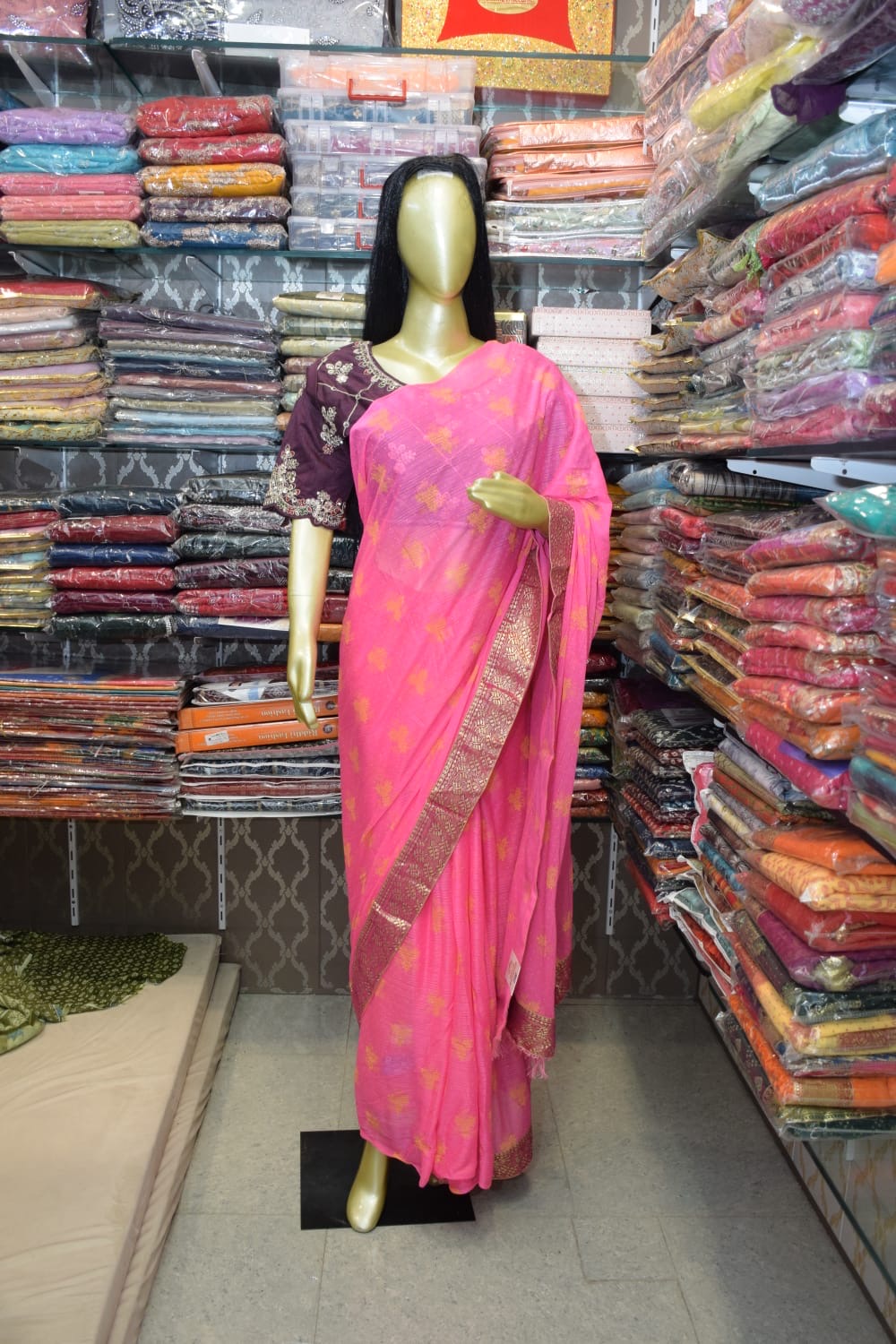 Pink and Gold Embroidered Saree