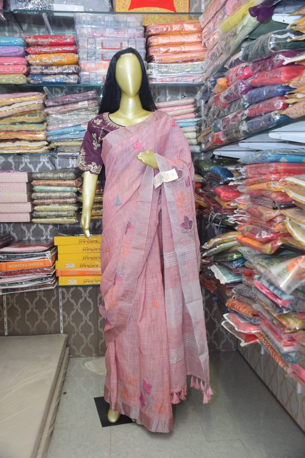Pink Embroidered Saree