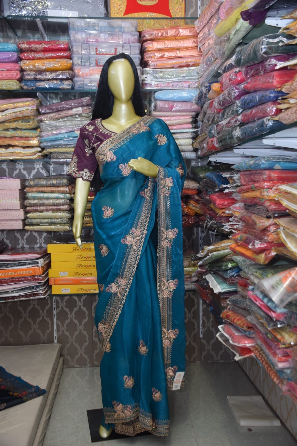 Blue Embroidered Saree