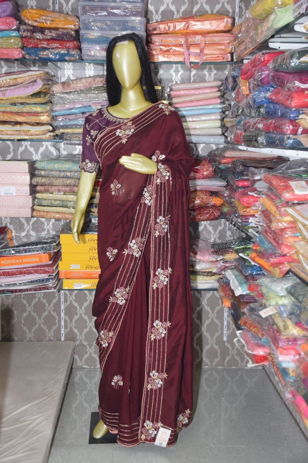 Maroon Embroidered Saree